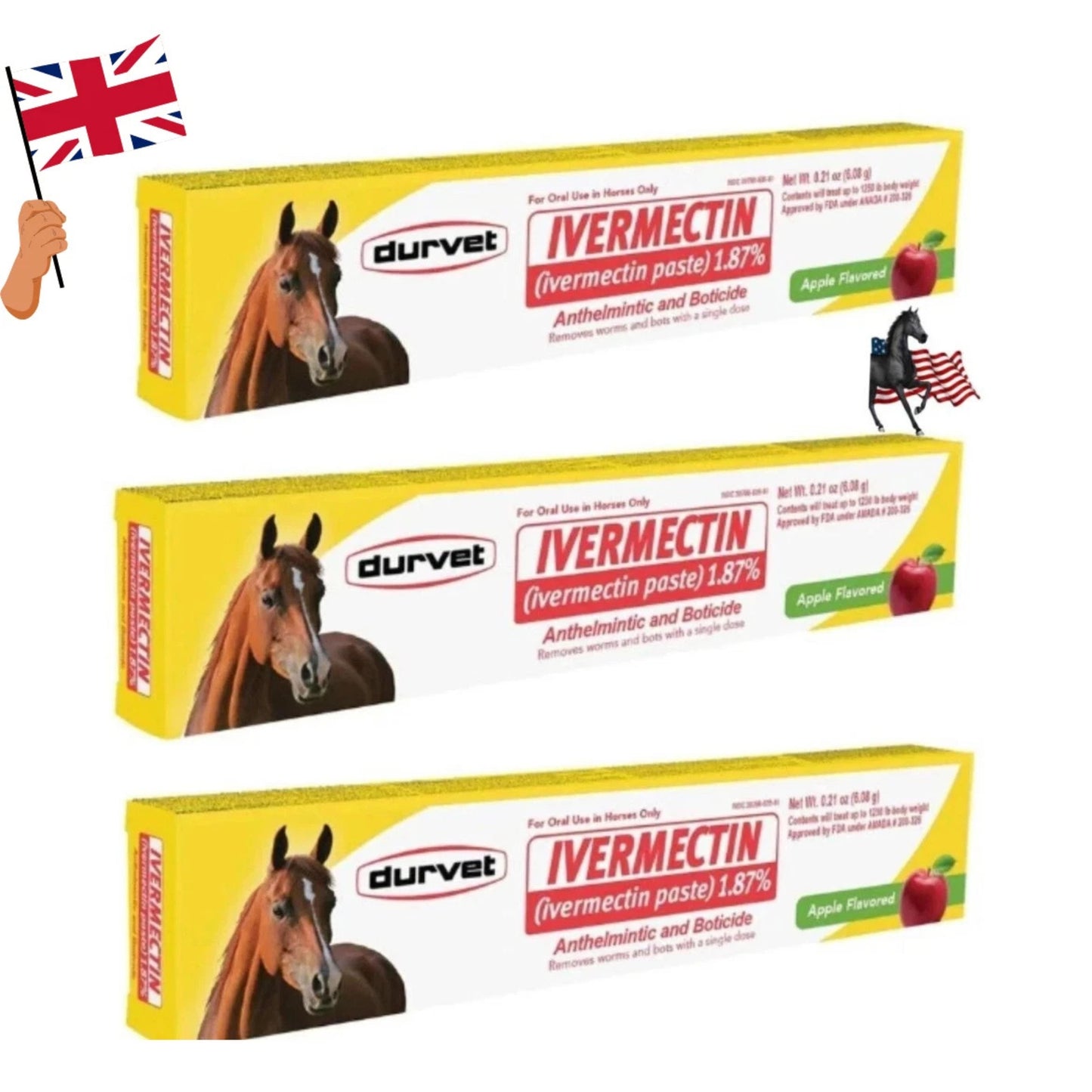 Available in Uk £11 - 3-Pack Horse Paste Apples Flavored 6.08 g 1.87% Horse Dewormer in uk