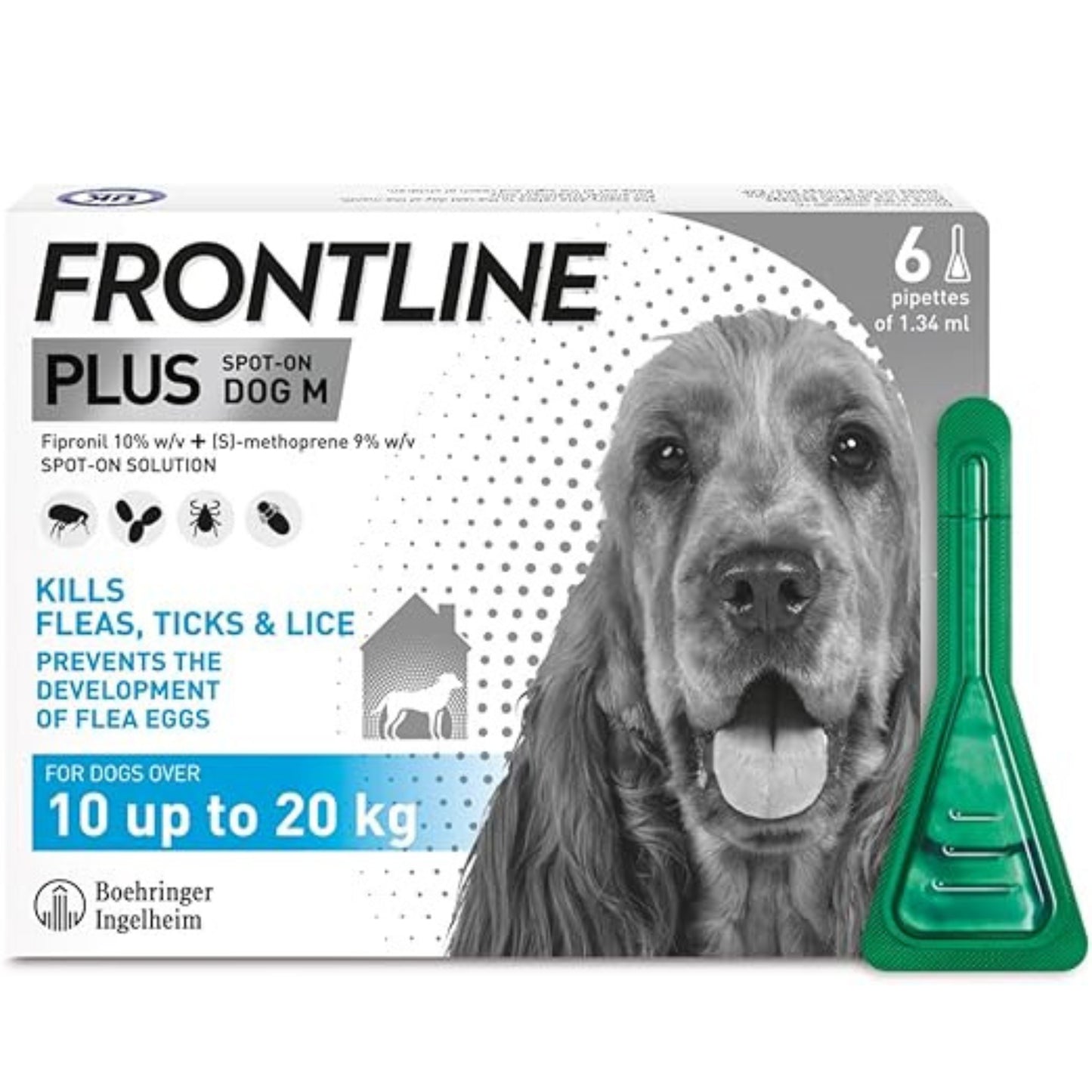Available in Uk £10 - FRONTLINE Plus Flea & Tick Treatment for Medium Dogs - 6 Pipettes