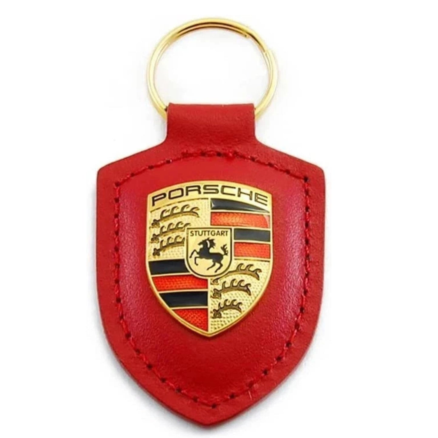 NEW PORSCHE LEATHER CREST KEY RING FOB CHAIN BLACK WAP0500950E - RED