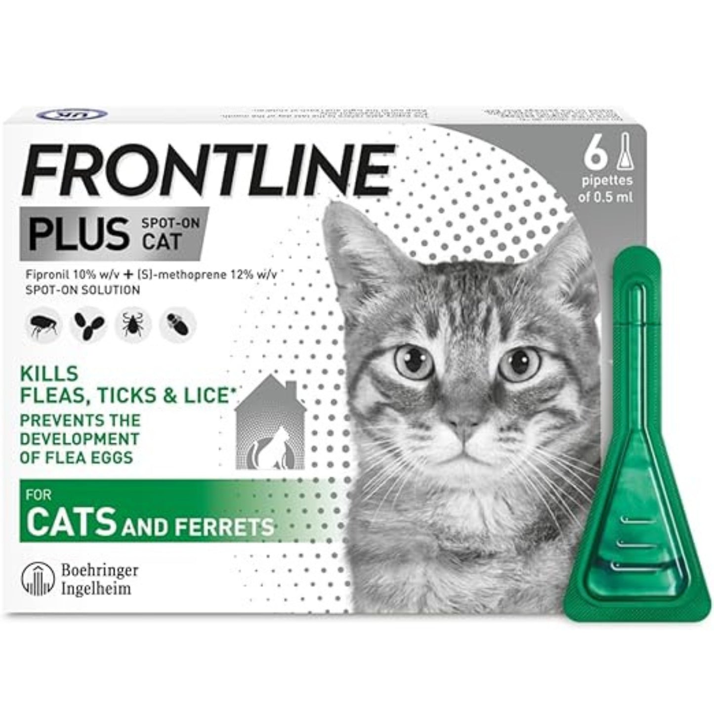 Available in Uk £10 - FRONTLINE Plus Flea & Tick Treatment for Cats and Ferrets - 6 PipettesFRONTLINE Plus Flea & Tick Treatment for Cats and Ferrets - 6 Pipettes