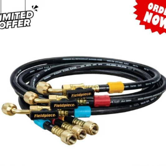 Fieldpiece HR3B Ball Valve Refrigerant Hose Set (3) with Color Tags - 1/4" x 1/4