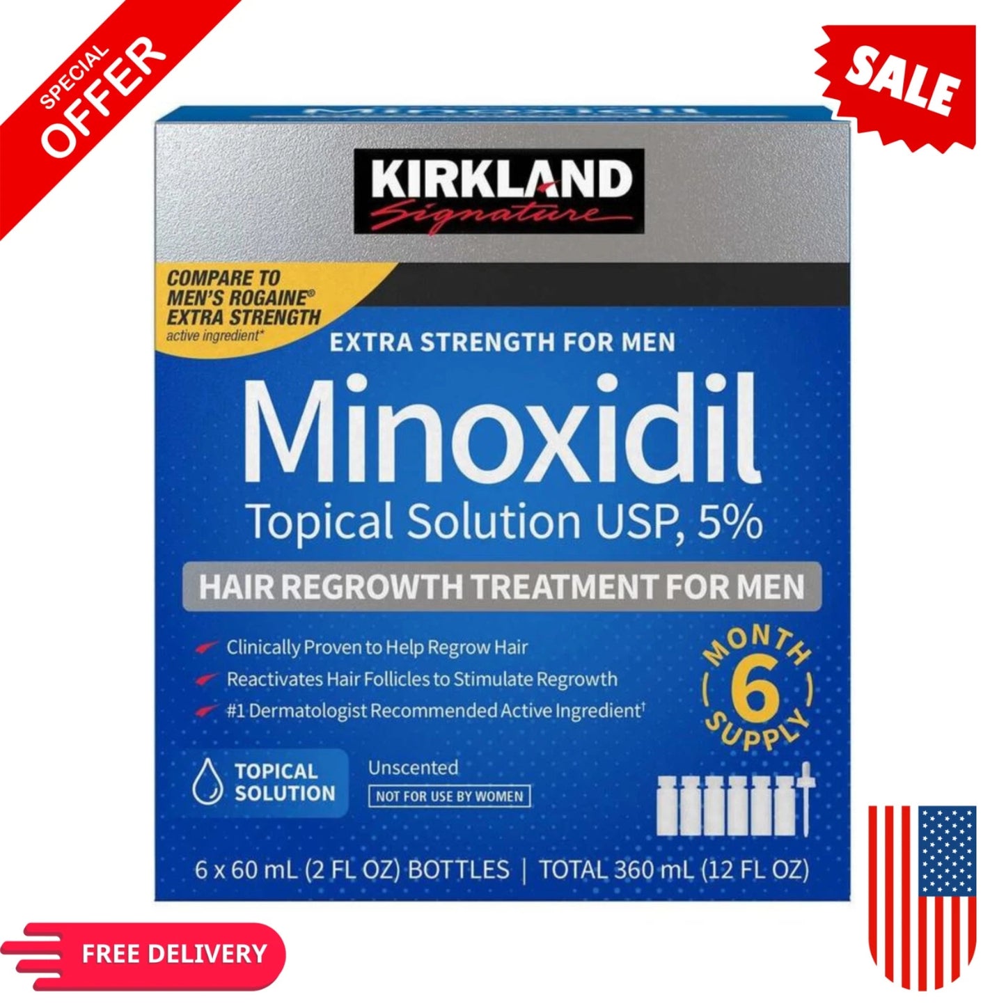 Kirkland Minoxidil 5% Extra Strength Men Hair Regrowth 6 Month Supply