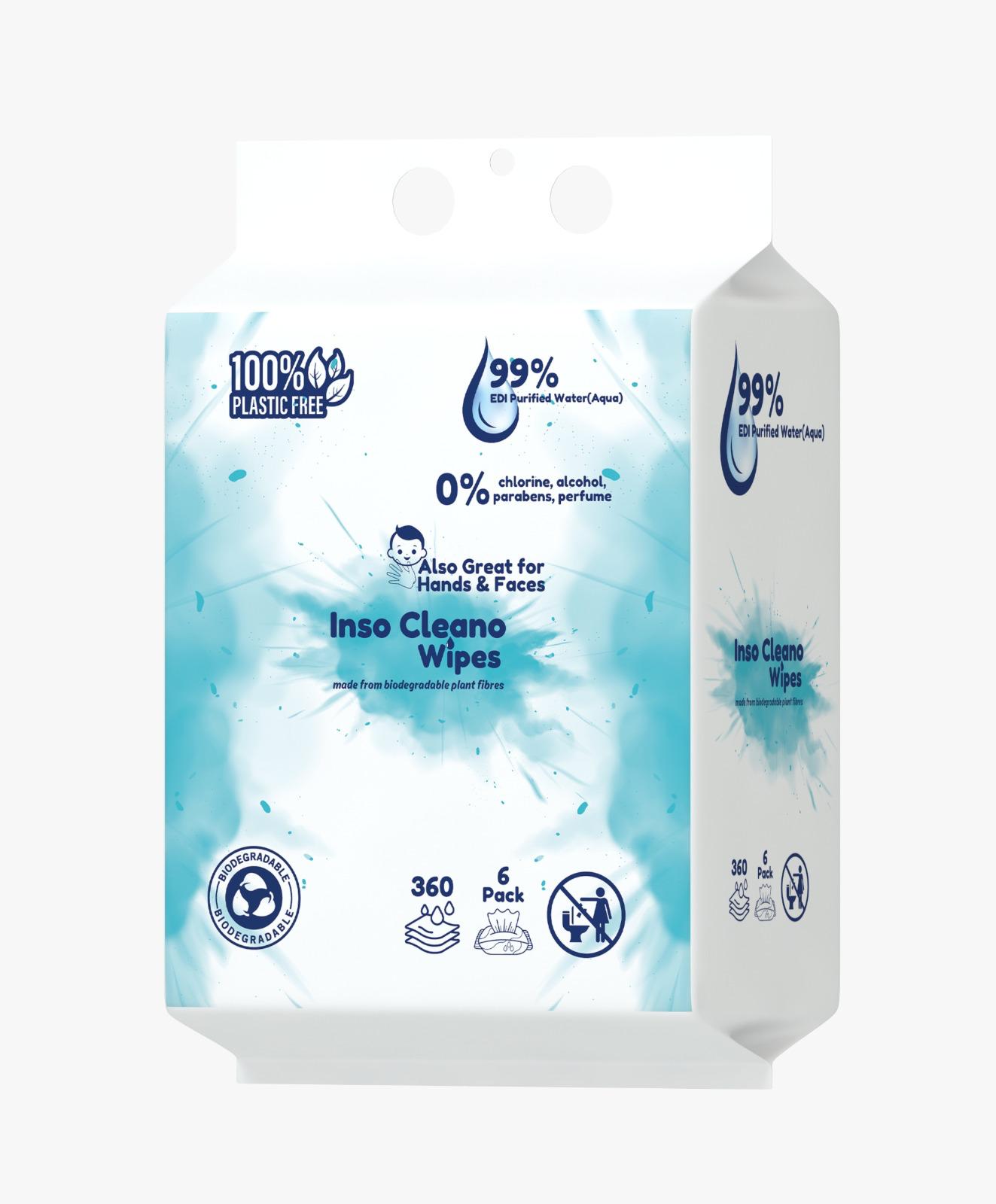 6 Packs for Price of 3 Inso Cleano Wipes - Eco-Friendly Baby Wipes (360 Pack)
