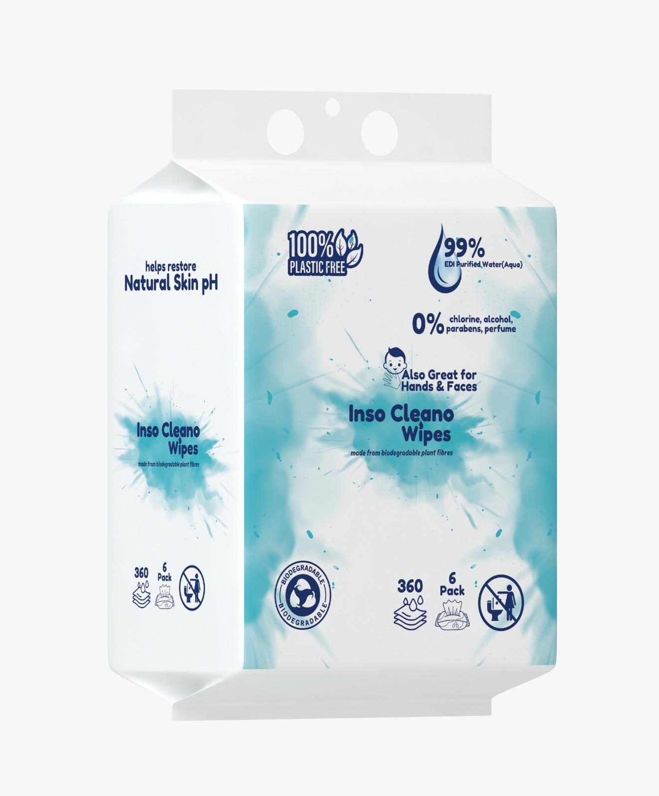 6 Packs for Price of 3 Inso Cleano Wipes - Eco-Friendly Baby Wipes (360 Pack)