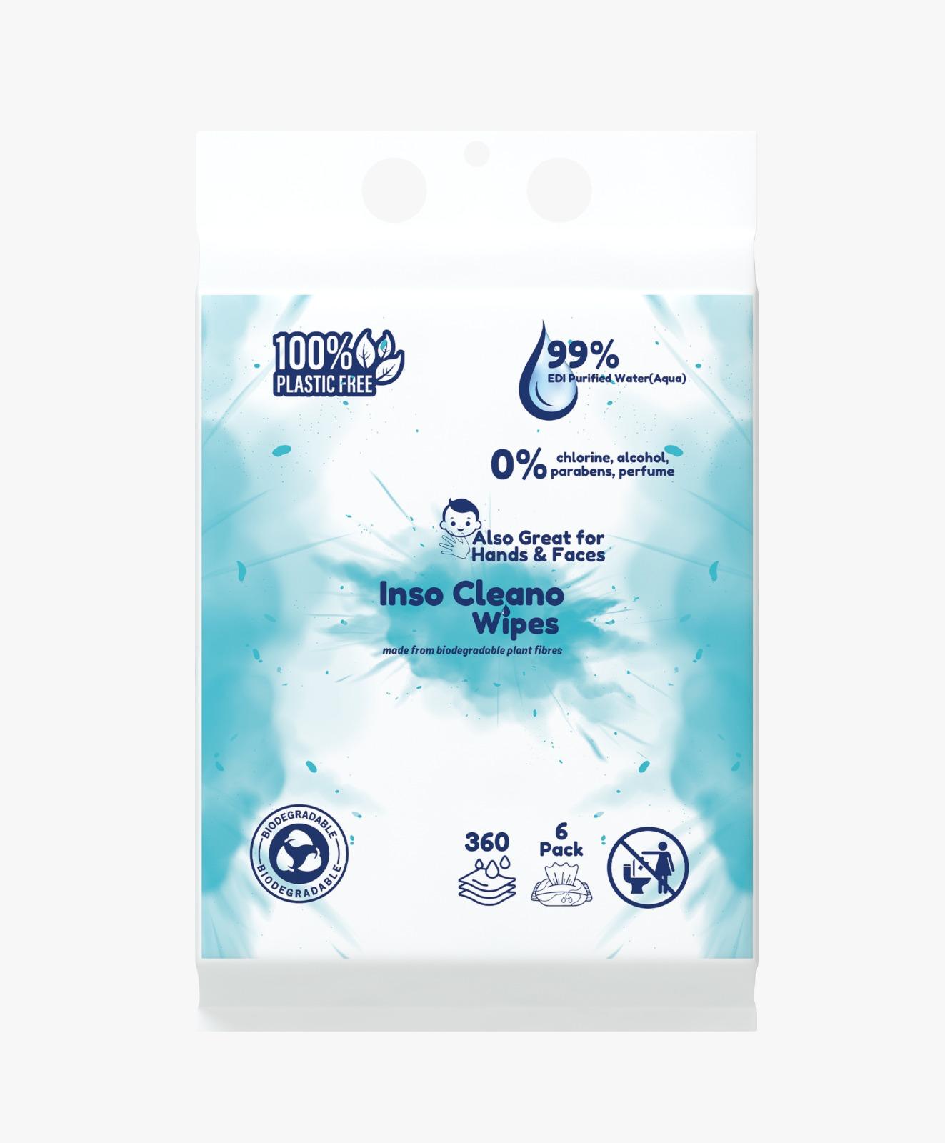 6 Packs for Price of 3 Inso Cleano Wipes - Eco-Friendly Baby Wipes (360 Pack)