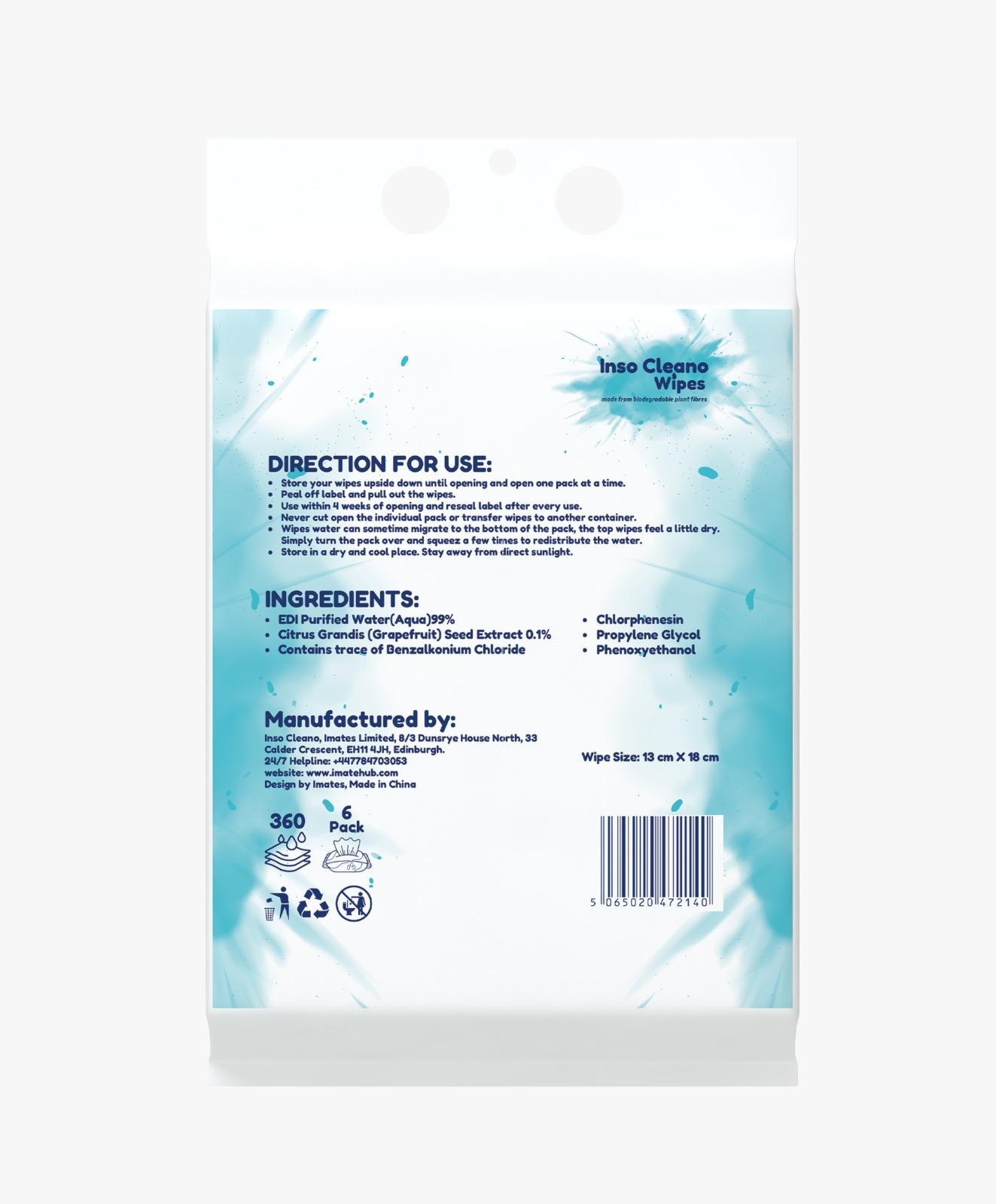 6 Packs for Price of 3 Inso Cleano Wipes - Eco-Friendly Baby Wipes (360 Pack)