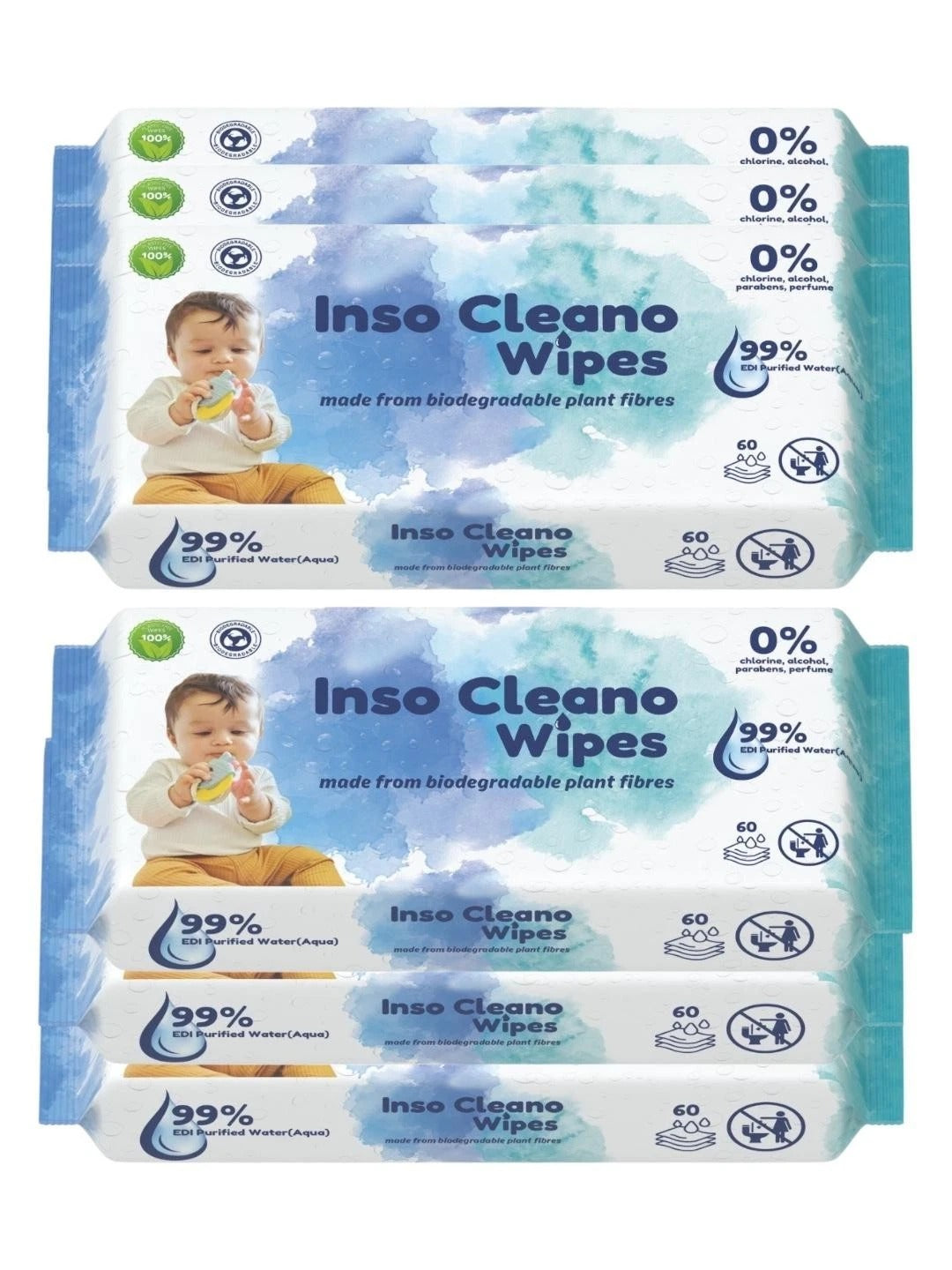 6 Packs for Price of 3 Inso Cleano Wipes - Eco-Friendly Baby Wipes (360 Pack)